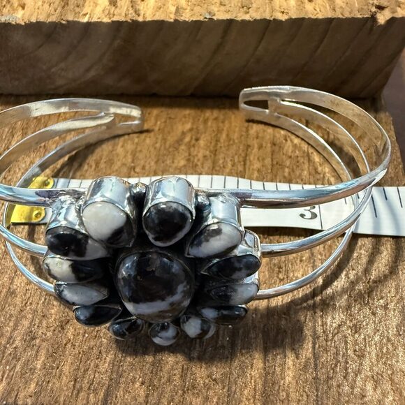 White Buffalo Dahlia Turquoise Adjustable Sterling Cuff - Picture 4 of 8